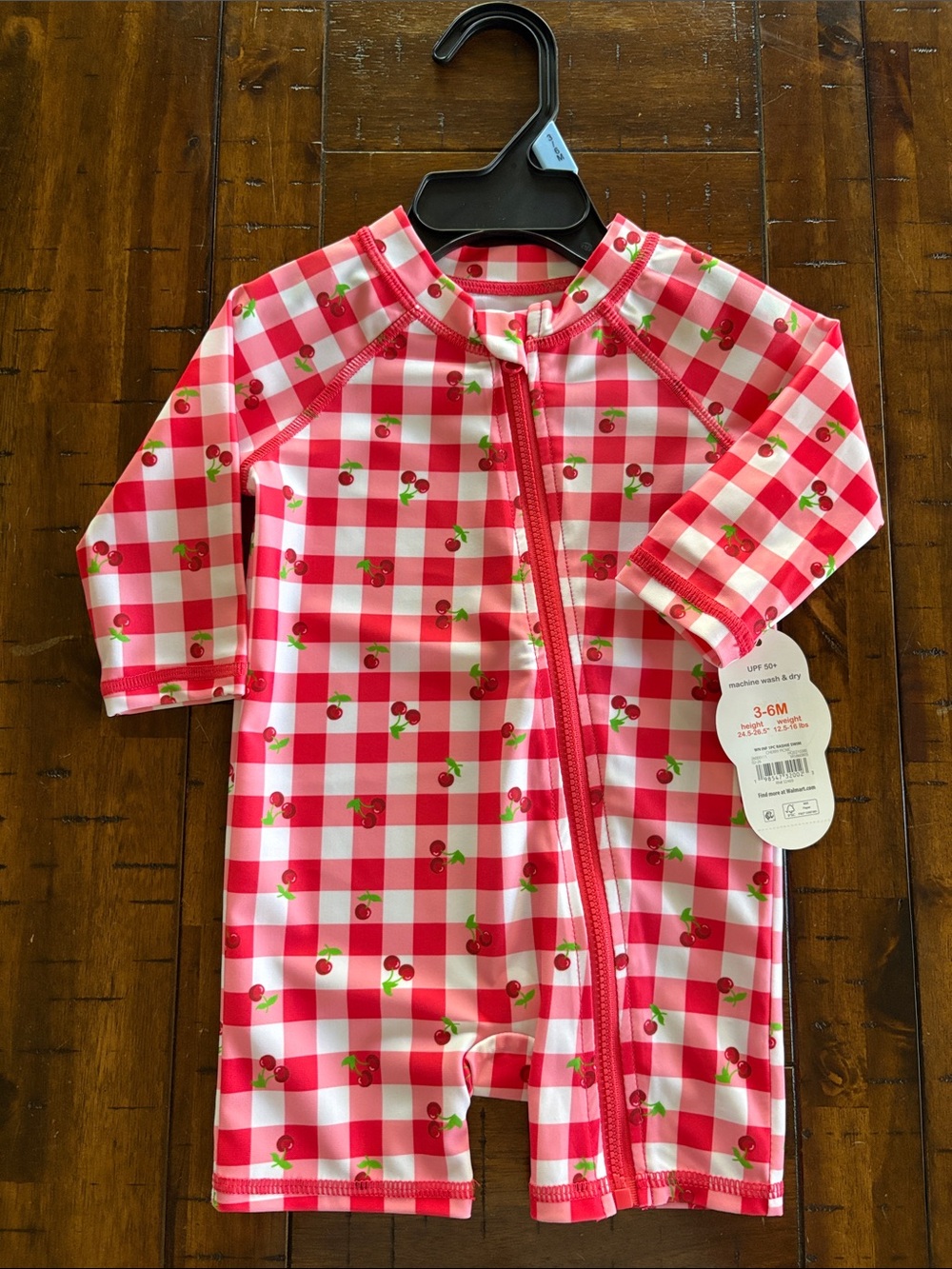 wonder nation Pink Gingham Cherry One-Piece Swimsuit - 3-6 month